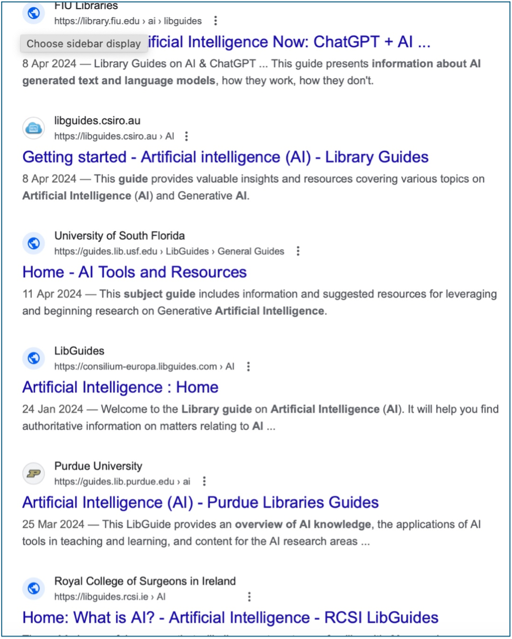 Google search results for ‘library guides AI’